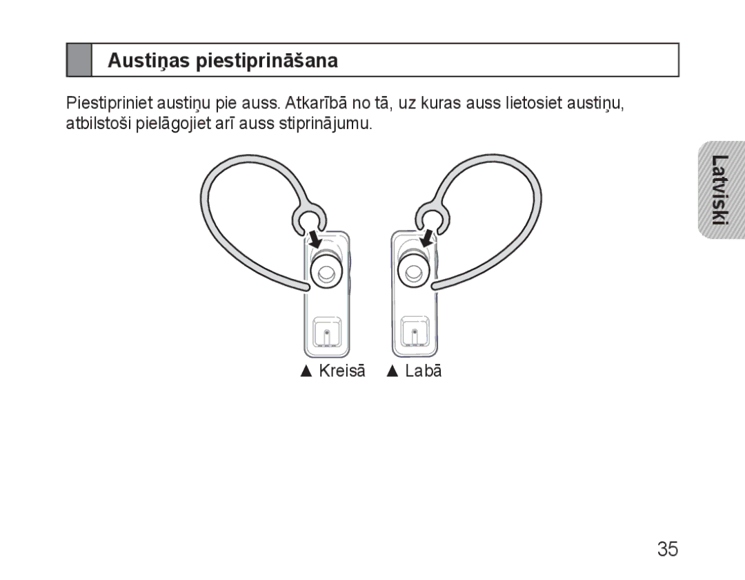 Samsung BHM3100EBECSER manual Austiņas piestiprināšana 