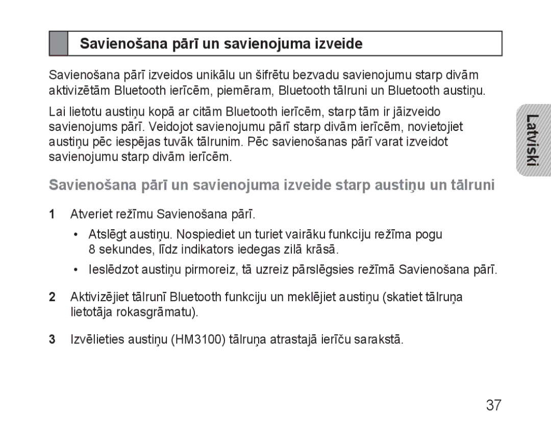 Samsung BHM3100EBECSER manual Savienošana pārī un savienojuma izveide 