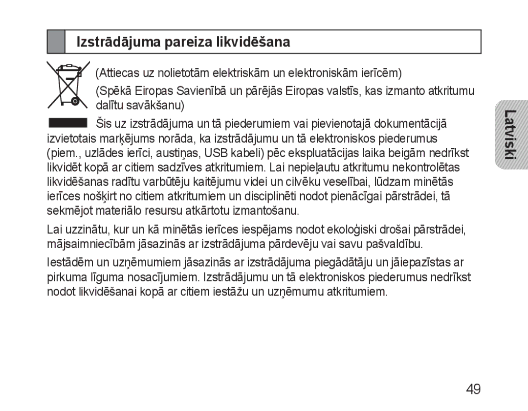 Samsung BHM3100EBECSER manual Izstrādājuma pareiza likvidēšana 