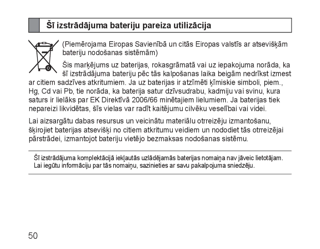 Samsung BHM3100EBECSER manual Šī izstrādājuma bateriju pareiza utilizācija 