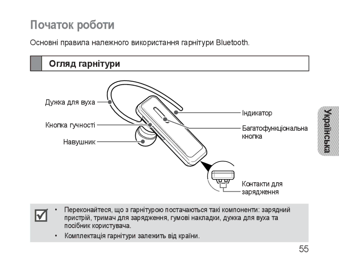 Samsung BHM3100EBECSER manual Початок роботи, Огляд гарнітури 