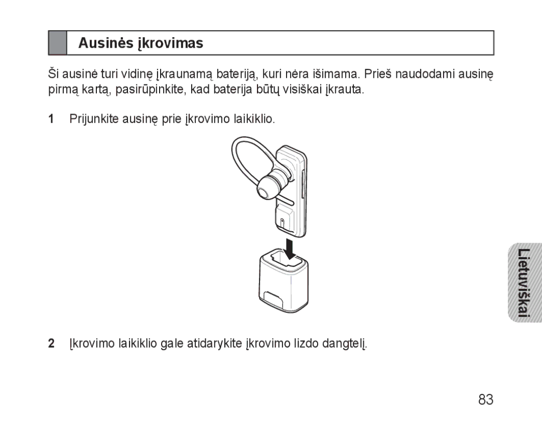 Samsung BHM3100EBECSER manual Ausinės įkrovimas 