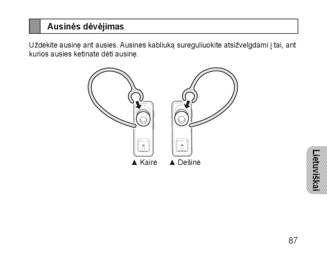 Samsung BHM3100EBECSER manual Ausinės dėvėjimas, Lietuviškai 