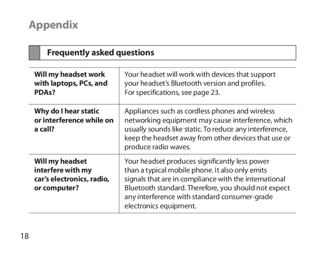 Samsung BHM3100EBECXEF, BHM3100EBECXET, BHM3100EBECXEV, BHM3100EBECXEH, BHM3100EBECHAT Appendix, Frequently asked questions 