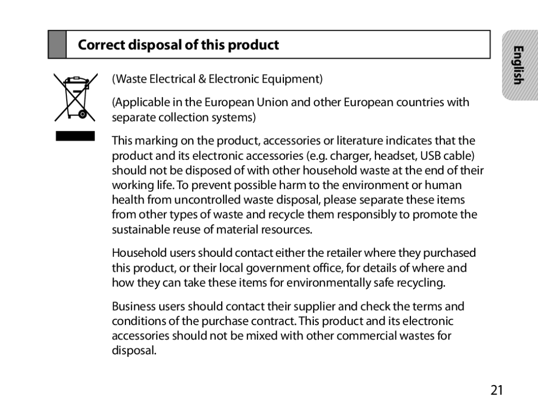 Samsung BHM3100EBECXEH, BHM3100EBECXEF, BHM3100EBECXET, BHM3100EBECXEV, BHM3100EBECHAT manual Correct disposal of this product 