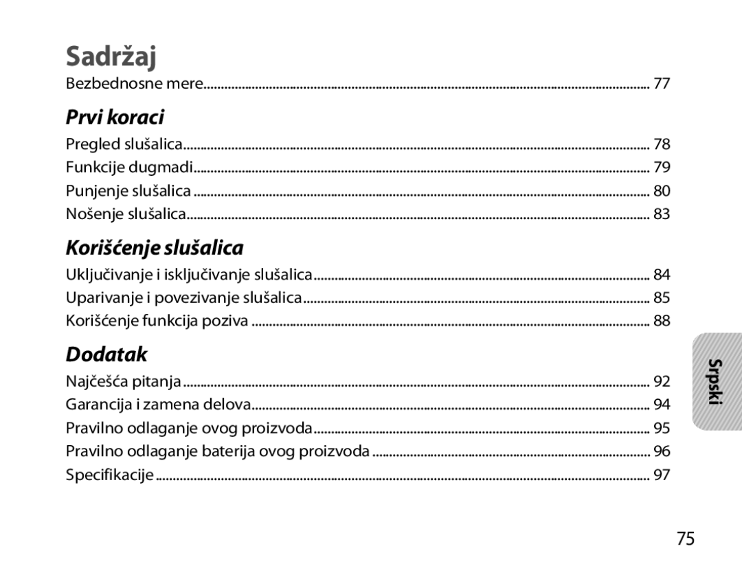 Samsung BHM3100EBECXEV, BHM3100EBECXEF, BHM3100EBECXET, BHM3100EBECXEH, BHM3100EBECHAT manual Sadržaj, Srpski 