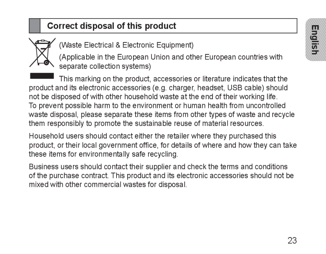 Samsung BHM3100EBECXEF, BHM3100EBECXET, BHM3100EBECXEV, BHM3100EBECXEH, BHM3100EBECHAT manual Correct disposal of this product 