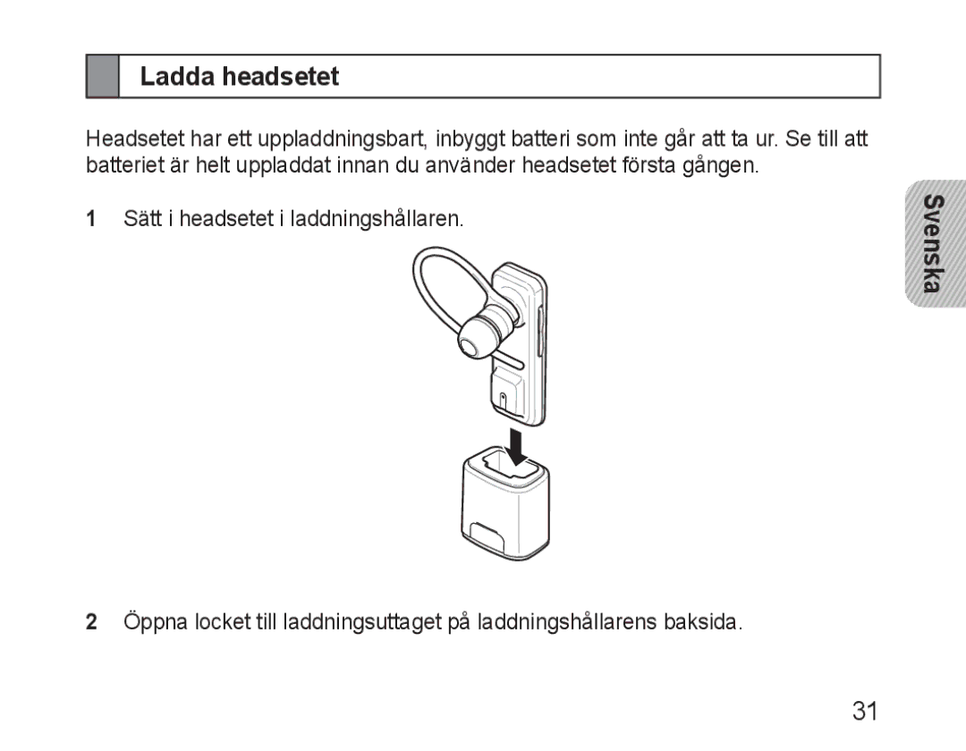 Samsung BHM3100EBECXEH, BHM3100EBECXEF, BHM3100EBECXET, BHM3100EBECXEV, BHM3100EBECHAT manual Ladda headsetet 