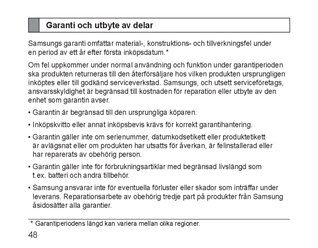 Samsung BHM3100EBECXEF, BHM3100EBECXET, BHM3100EBECXEV, BHM3100EBECXEH, BHM3100EBECHAT manual Garanti och utbyte av delar 