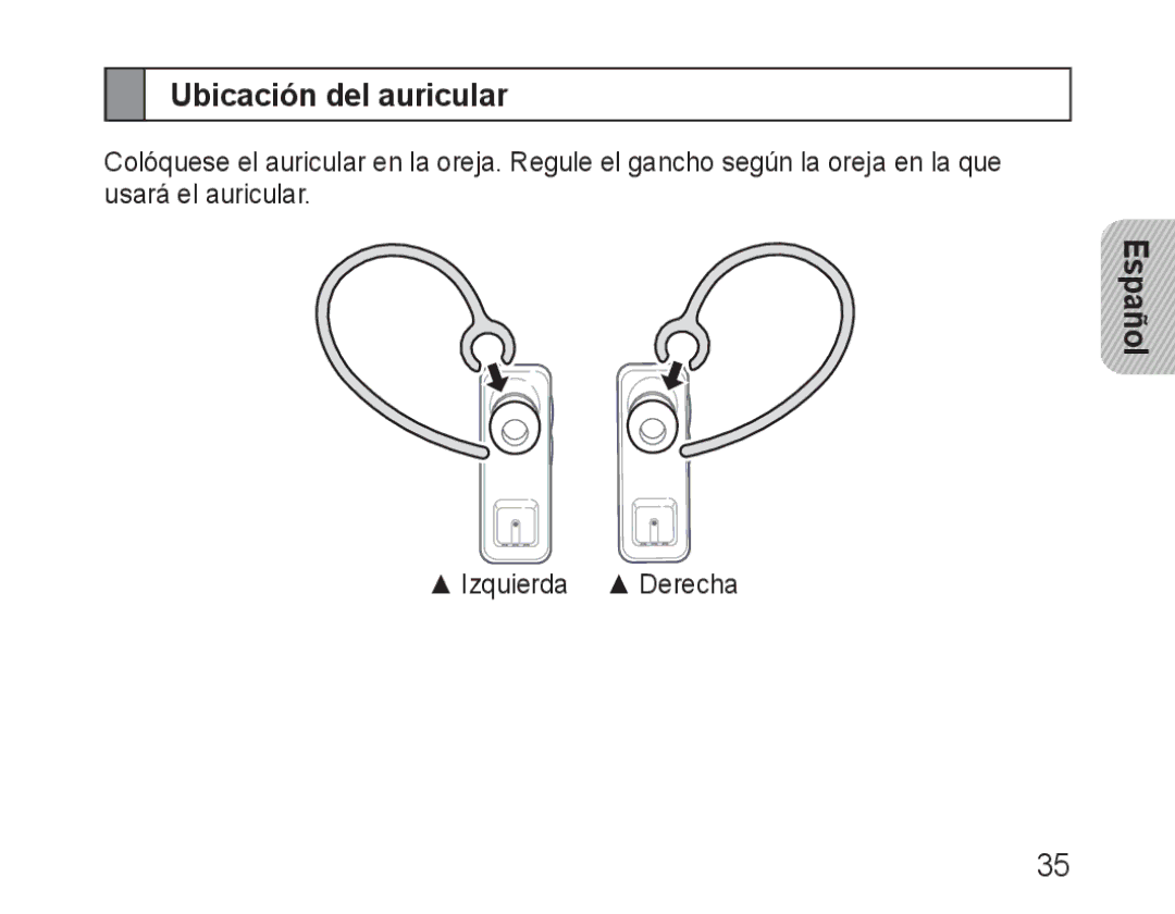 Samsung BHM3100EBECXEV, BHM3100EBECXEF, BHM3100EBECXET, BHM3100EBECXEH, BHM3100EBECHAT manual Ubicación del auricular 