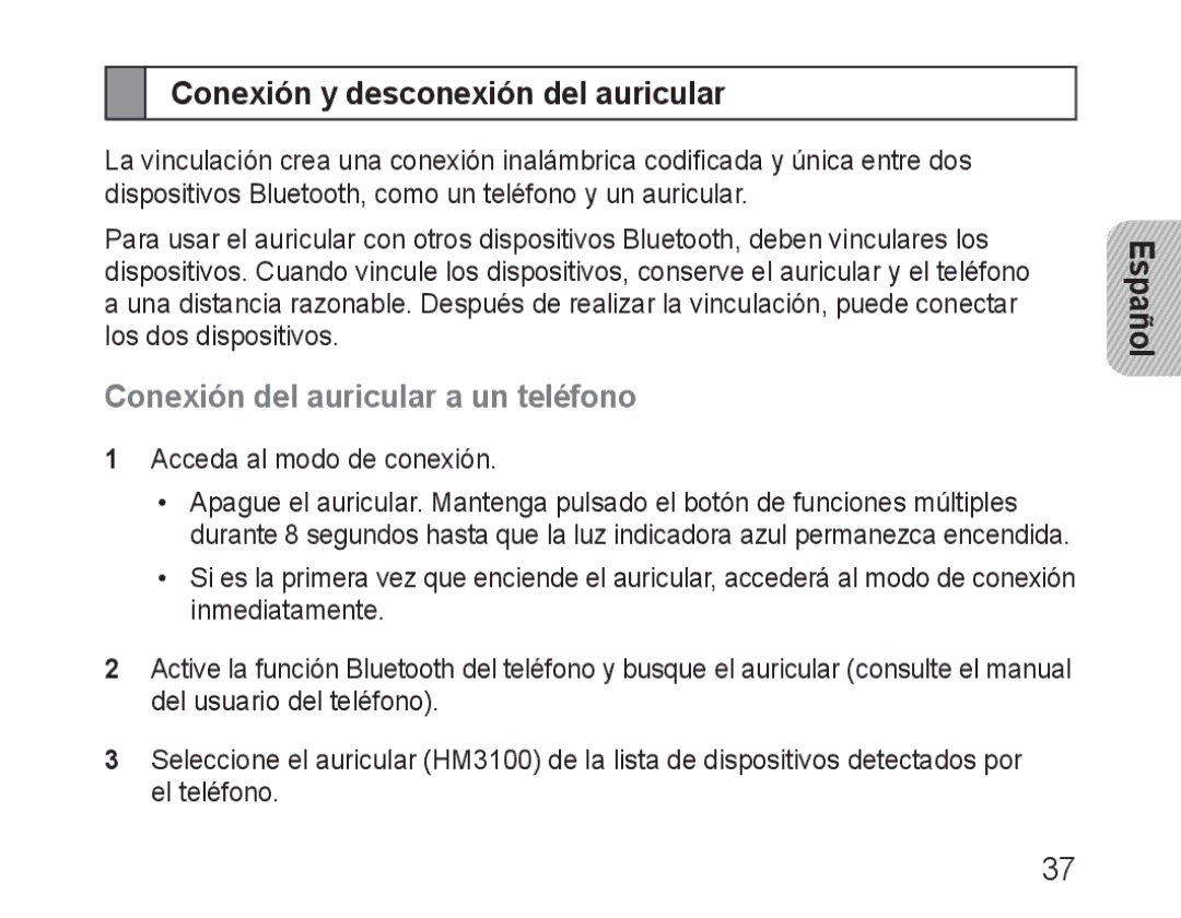 Samsung BHM3100EBECHAT, BHM3100EBECXEF manual Conexión y desconexión del auricular, Conexión del auricular a un teléfono 