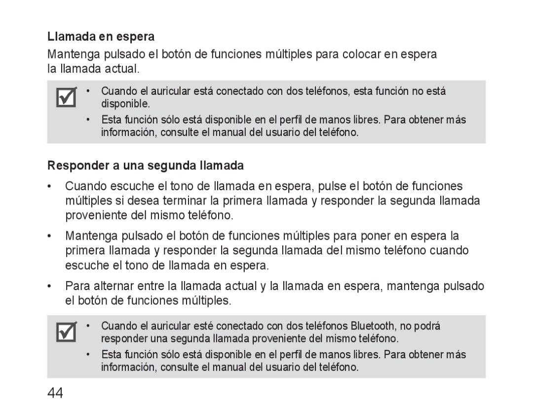 Samsung BHM3100EBECXET, BHM3100EBECXEF, BHM3100EBECXEV, BHM3100EBECXEH Llamada en espera, Responder a una segunda llamada 