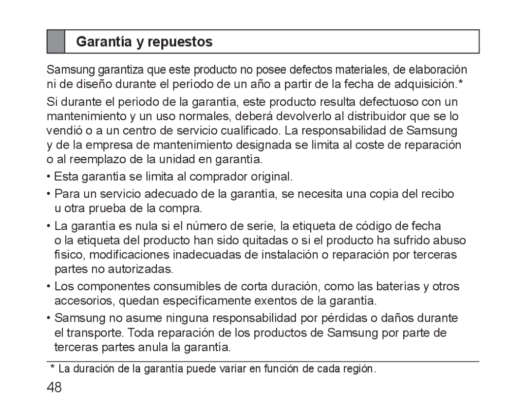 Samsung BHM3100EBECXEF, BHM3100EBECXET, BHM3100EBECXEV, BHM3100EBECXEH, BHM3100EBECHAT manual Garantía y repuestos 