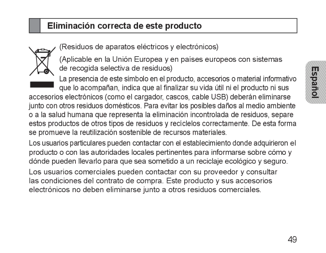 Samsung BHM3100EBECXET, BHM3100EBECXEF, BHM3100EBECXEV, BHM3100EBECXEH, BHM3100EBECHAT Eliminación correcta de este producto 