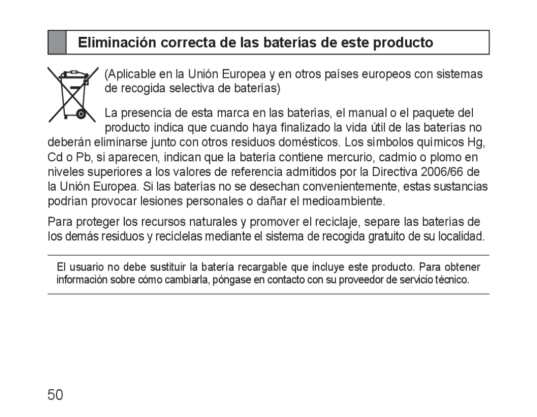 Samsung BHM3100EBECXEV, BHM3100EBECXEF, BHM3100EBECXET, BHM3100EBECXEH Eliminación correcta de las baterías de este producto 