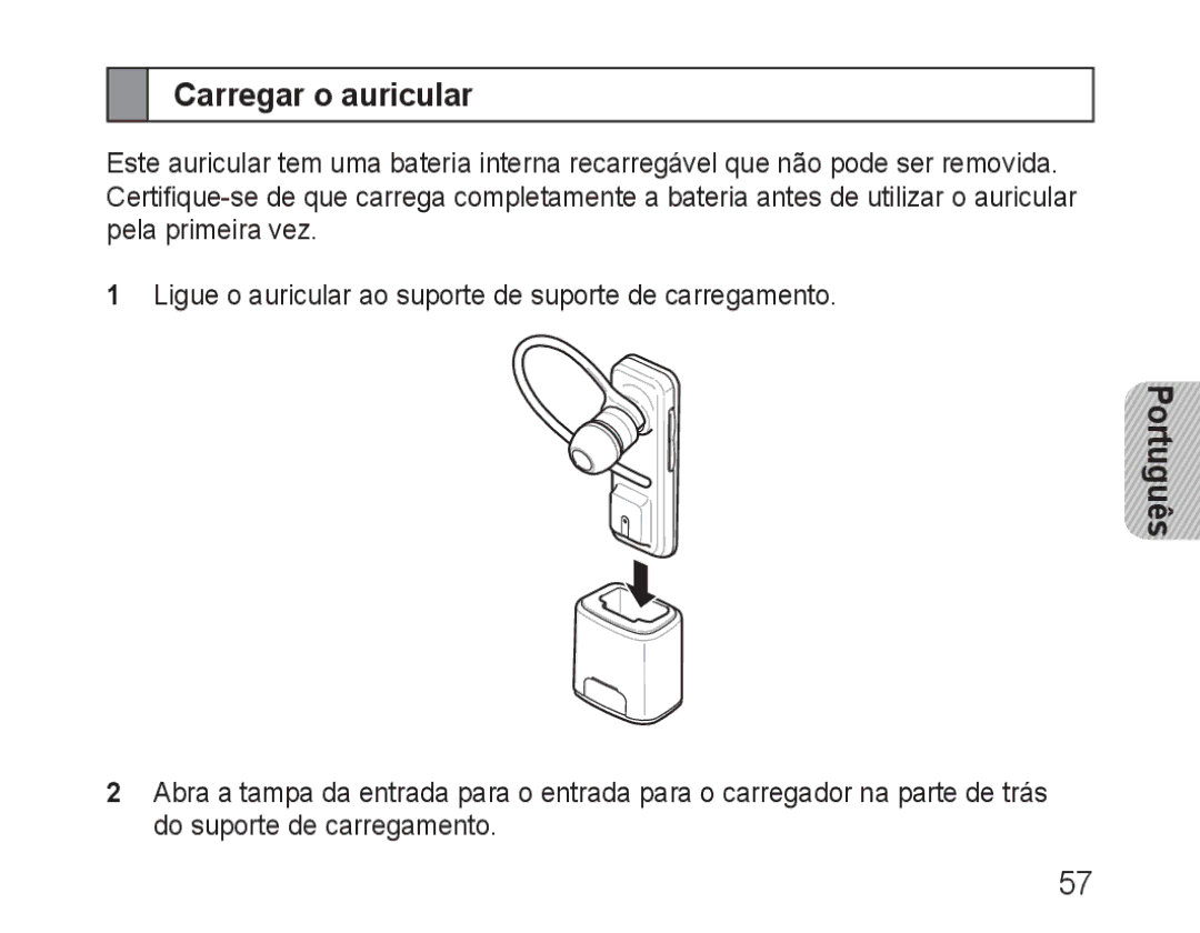 Samsung BHM3100EBECHAT, BHM3100EBECXEF, BHM3100EBECXET, BHM3100EBECXEV, BHM3100EBECXEH manual Carregar o auricular 