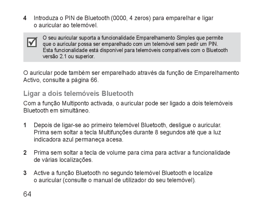 Samsung BHM3100EBECXET, BHM3100EBECXEF, BHM3100EBECXEV, BHM3100EBECXEH, BHM3100EBECHAT manual Ligar a dois telemóveis Bluetooth 