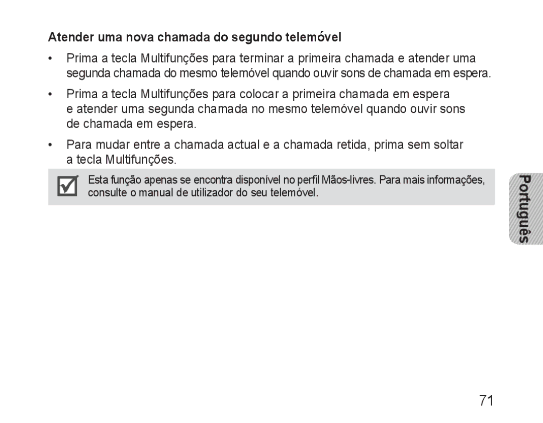 Samsung BHM3100EBECXEH, BHM3100EBECXEF, BHM3100EBECXET, BHM3100EBECXEV manual Atender uma nova chamada do segundo telemóvel 