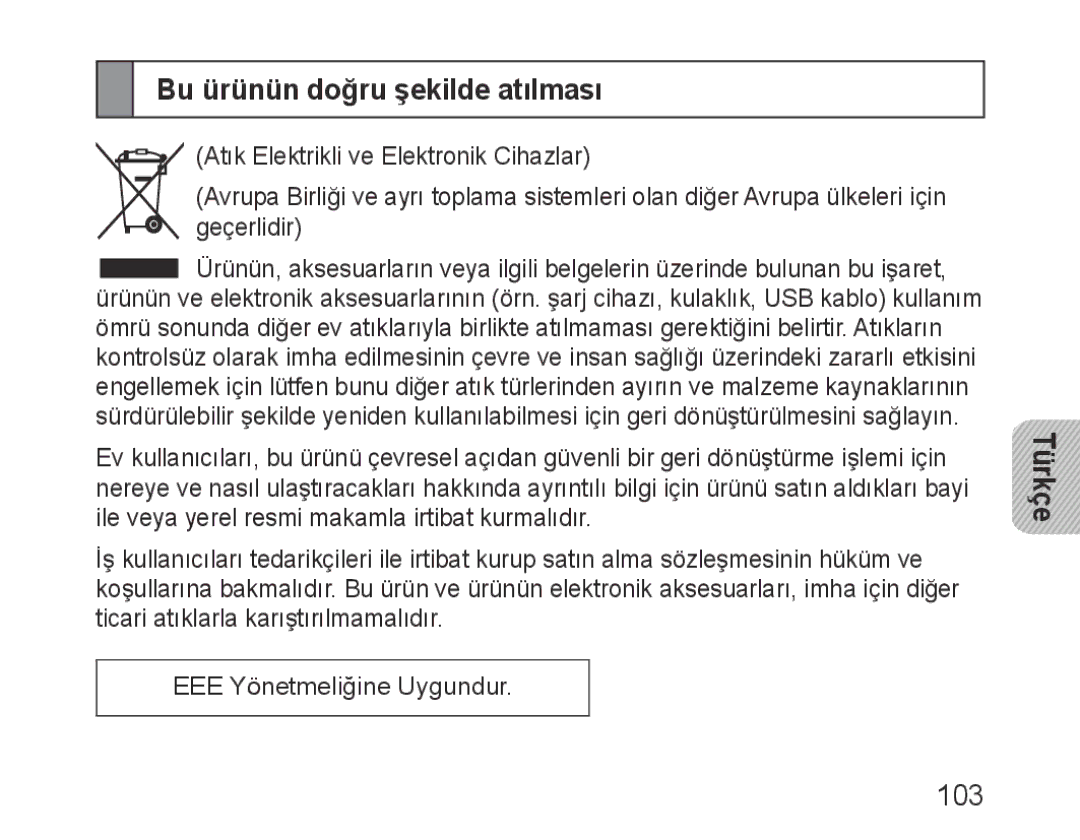 Samsung BHM3100EBECXEF, BHM3100EBECXET, BHM3100EBECXEV, BHM3100EBECXEH, BHM3100EBECHAT manual Bu ürünün doğru şekilde atılması 