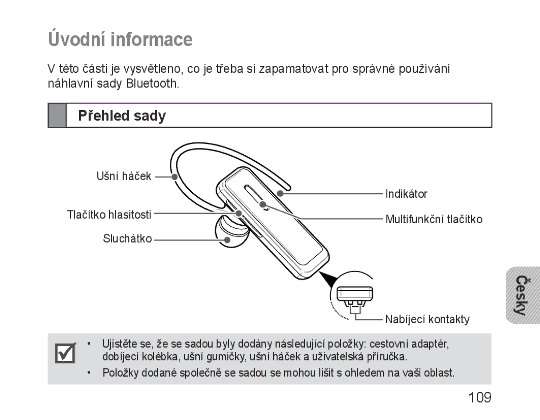 Samsung BHM3100EBECXET, BHM3100EBECXEF, BHM3100EBECXEV, BHM3100EBECXEH, BHM3100EBECHAT manual Úvodní informace, Přehled sady 