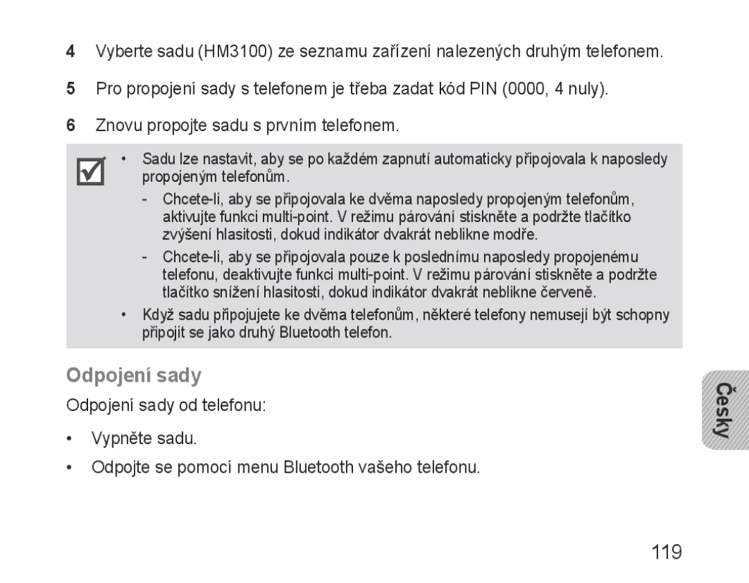 Samsung BHM3100EBECXET, BHM3100EBECXEF, BHM3100EBECXEV, BHM3100EBECXEH, BHM3100EBECHAT manual Odpojení sady 