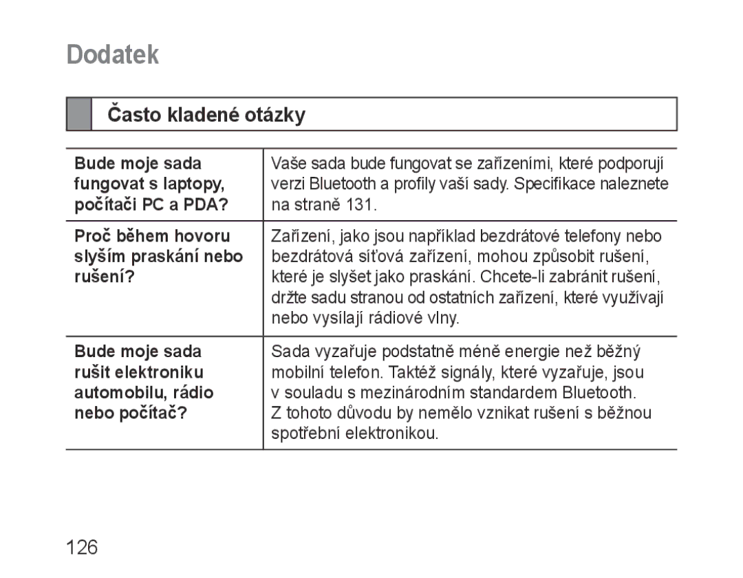 Samsung BHM3100EBECXEH, BHM3100EBECXEF, BHM3100EBECXET, BHM3100EBECXEV, BHM3100EBECHAT manual Často kladené otázky 