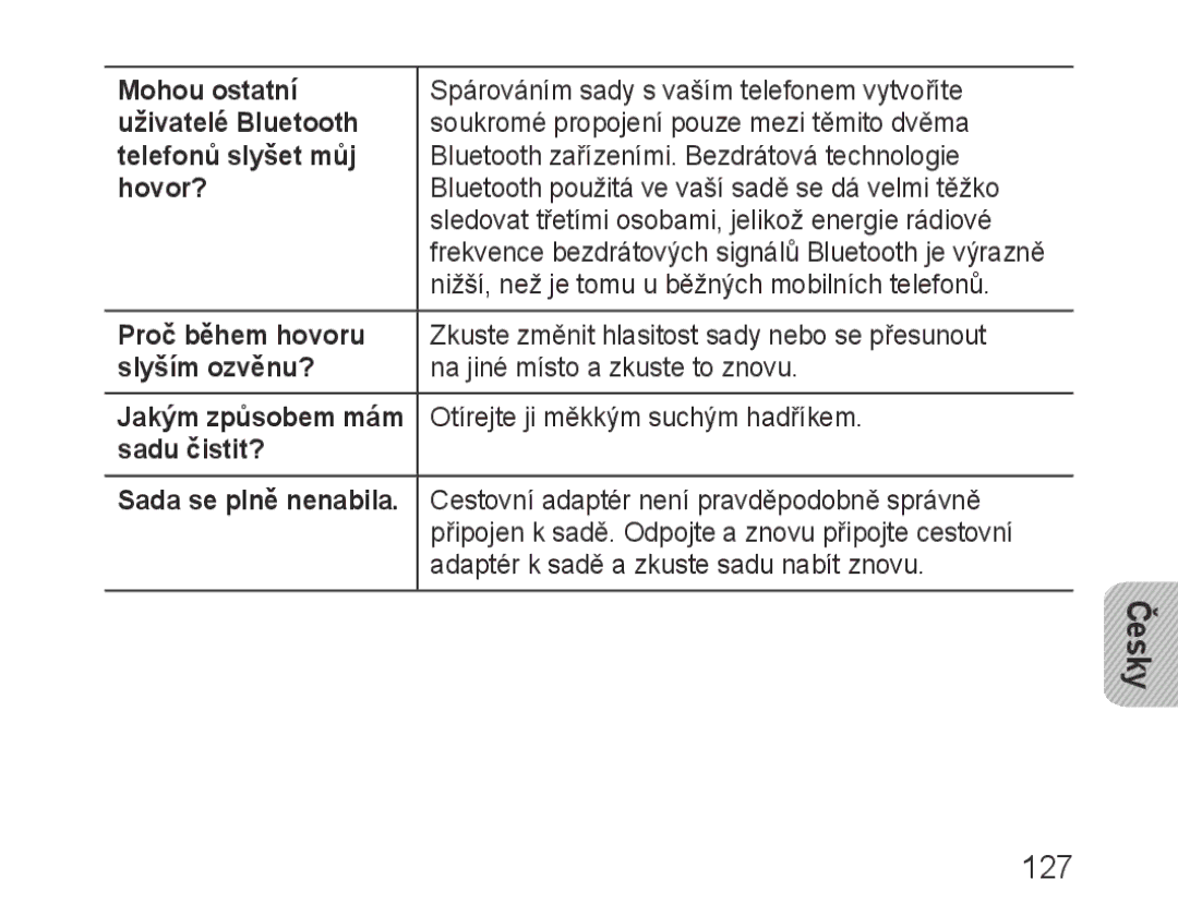 Samsung BHM3100EBECHAT Mohou ostatní, Uživatelé Bluetooth, Telefonů slyšet můj, Hovor?, Slyším ozvěnu?, Jakým způsobem mám 