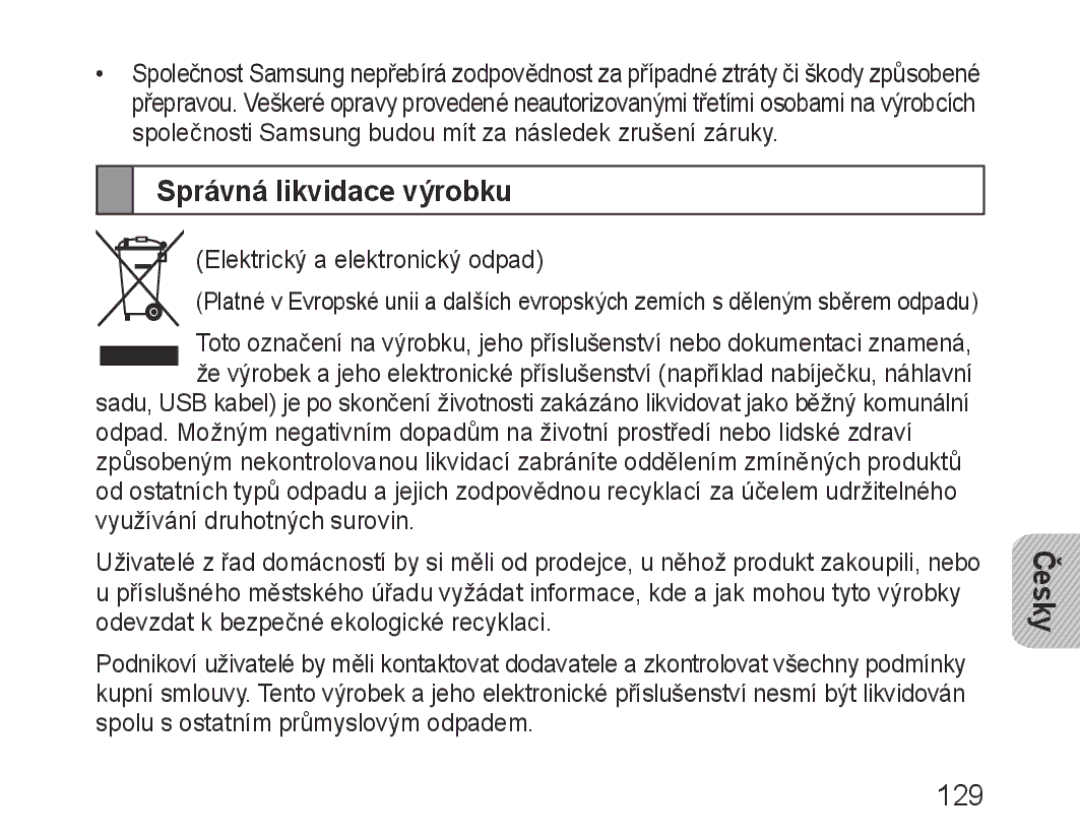 Samsung BHM3100EBECXET, BHM3100EBECXEF, BHM3100EBECXEV, BHM3100EBECXEH, BHM3100EBECHAT manual Správná likvidace výrobku 