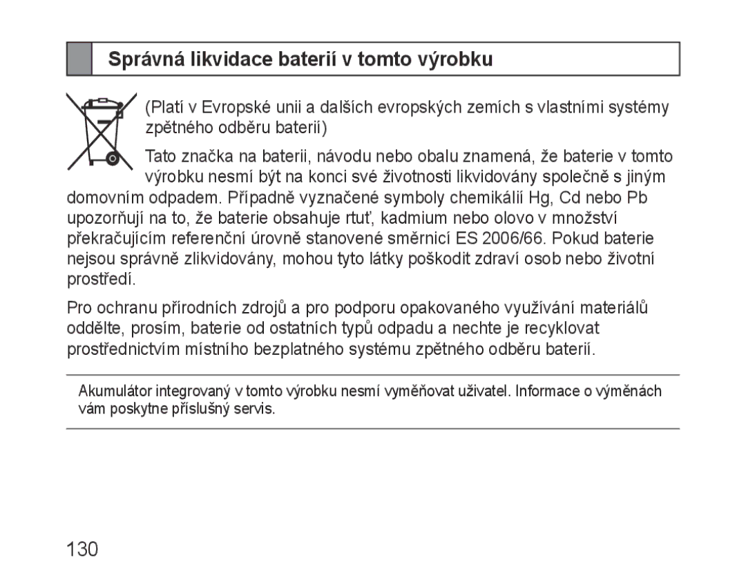 Samsung BHM3100EBECXEV, BHM3100EBECXEF, BHM3100EBECXET, BHM3100EBECXEH manual Správná likvidace baterií v tomto výrobku 