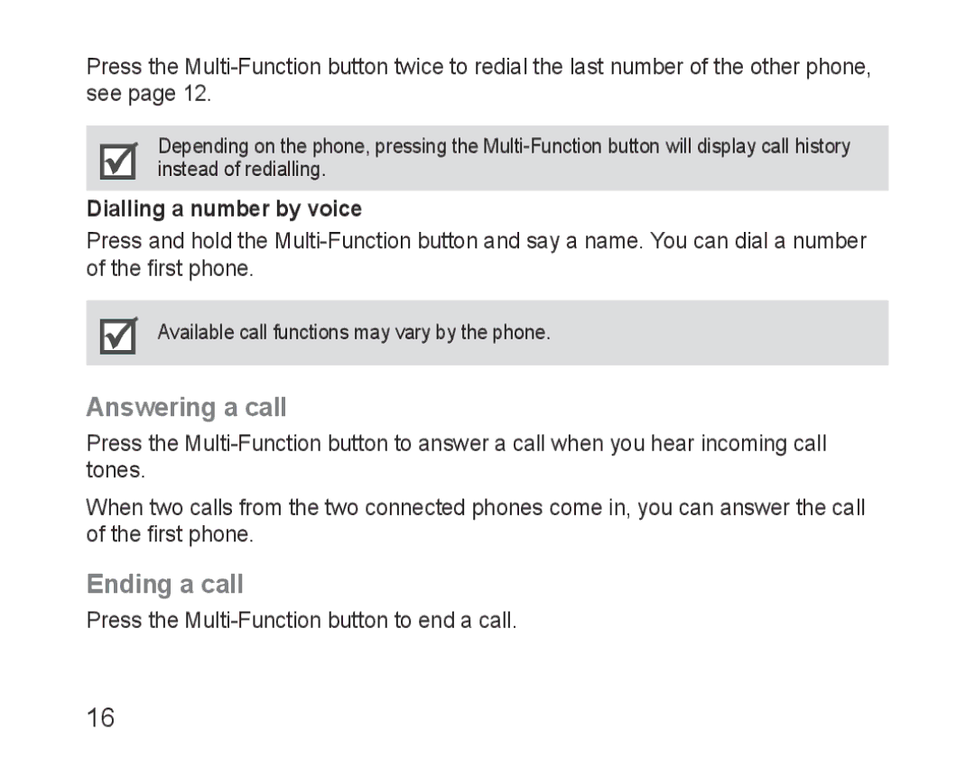 Samsung BHM3100EBECXEH, BHM3100EBECXEF, BHM3100EBECXET manual Answering a call, Ending a call, Dialling a number by voice 