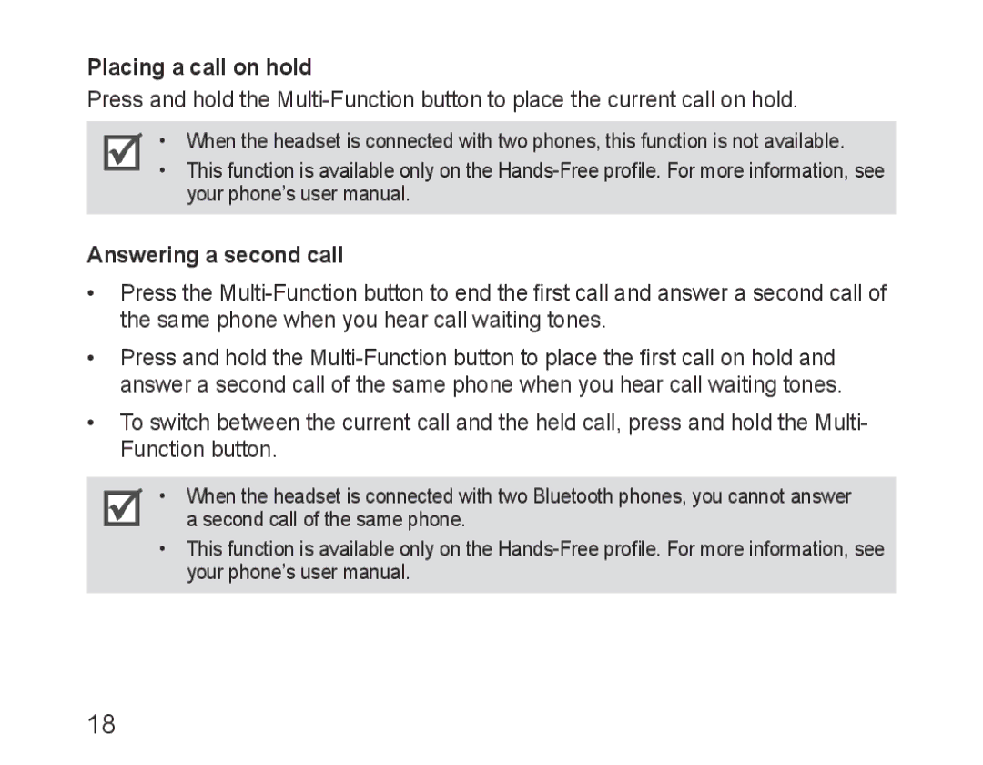 Samsung BHM3100EBECXEF, BHM3100EBECXET, BHM3100EBECXEV, BHM3100EBECXEH manual Placing a call on hold, Answering a second call 