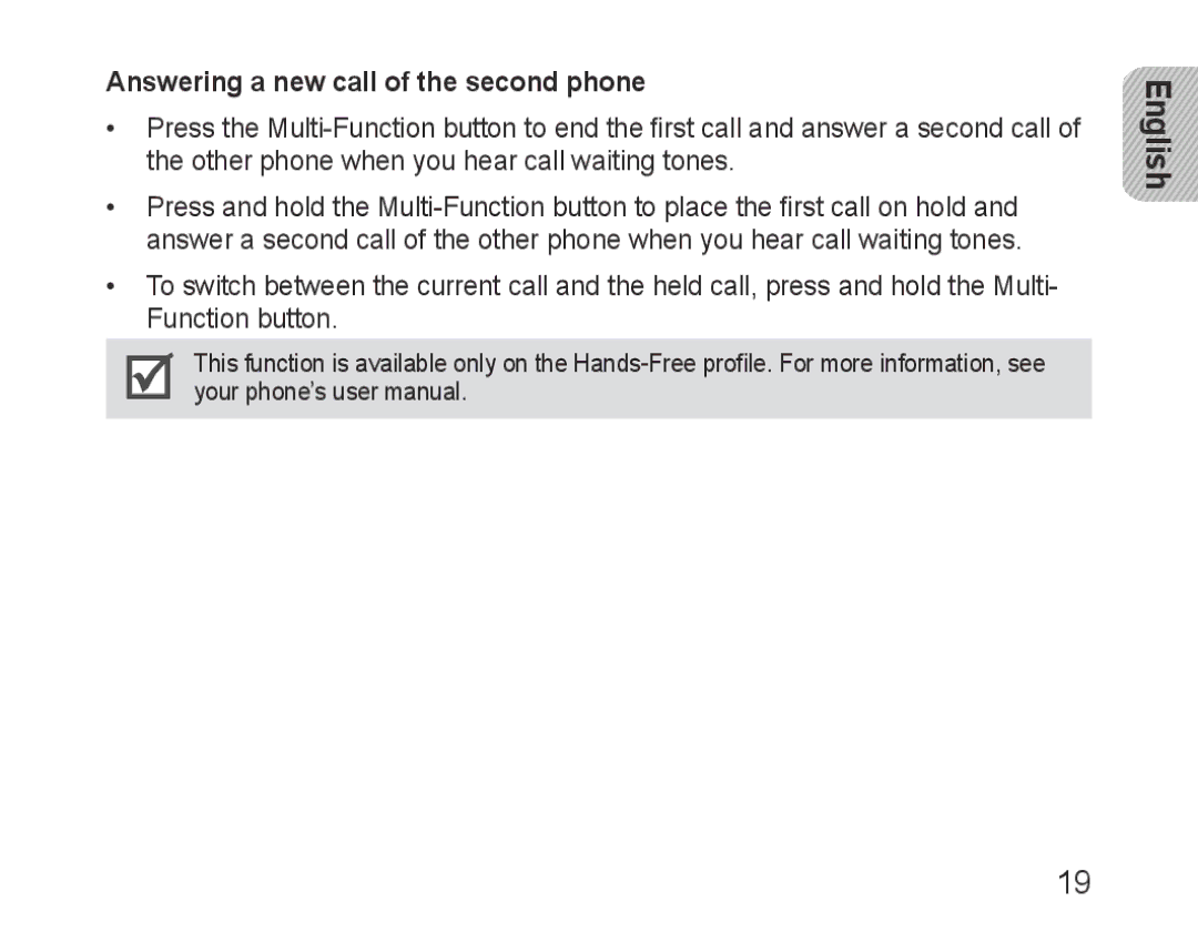 Samsung BHM3100EBECXET, BHM3100EBECXEF, BHM3100EBECXEV, BHM3100EBECXEH manual Answering a new call of the second phone 