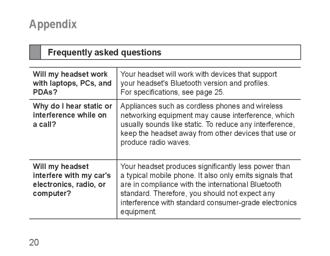 Samsung BHM3100EBECXEV, BHM3100EBECXEF, BHM3100EBECXET, BHM3100EBECXEH, BHM3100EBECHAT Appendix, Frequently asked questions 