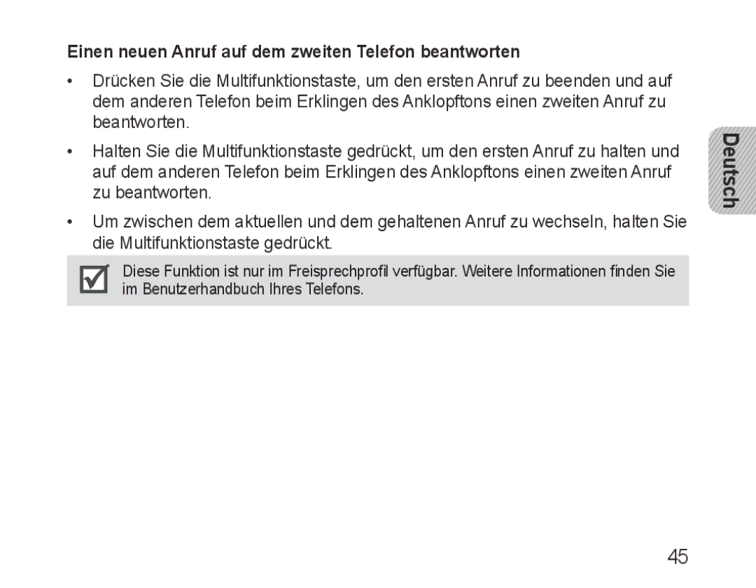 Samsung BHM3100EBECXEV, BHM3100EBECXEF, BHM3100EBECXET, BHM3100EBECXEH Einen neuen Anruf auf dem zweiten Telefon beantworten 