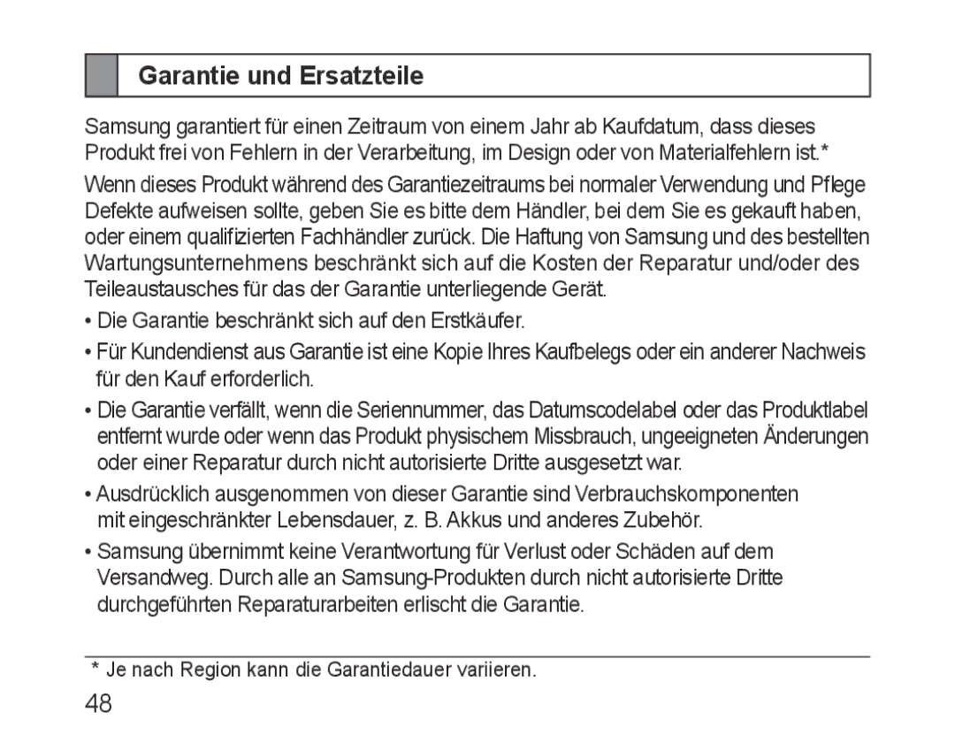 Samsung BHM3100EBECXEF, BHM3100EBECXET, BHM3100EBECXEV, BHM3100EBECXEH, BHM3100EBECHAT manual Garantie und Ersatzteile 