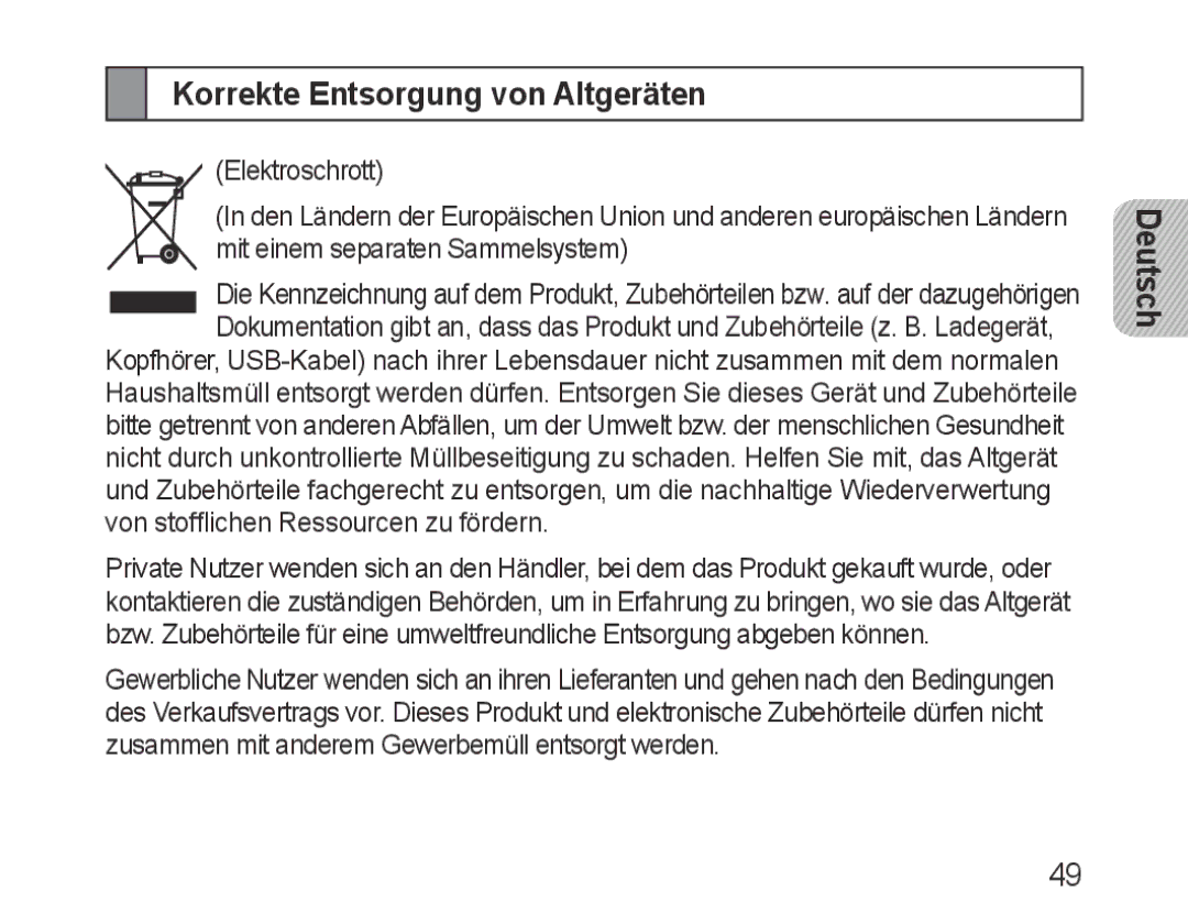 Samsung BHM3100EBECXET, BHM3100EBECXEF, BHM3100EBECXEV, BHM3100EBECXEH, BHM3100EBECHAT Korrekte Entsorgung von Altgeräten 