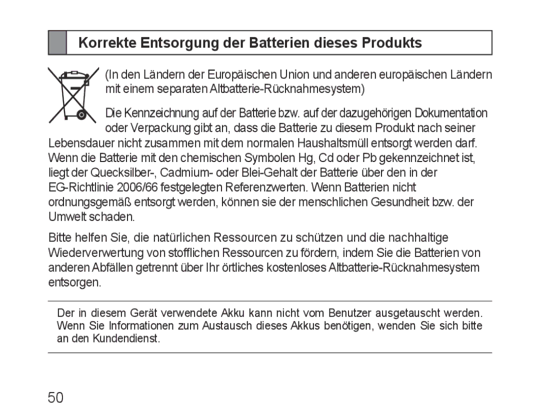 Samsung BHM3100EBECXEV, BHM3100EBECXEF, BHM3100EBECXET, BHM3100EBECXEH Korrekte Entsorgung der Batterien dieses Produkts 