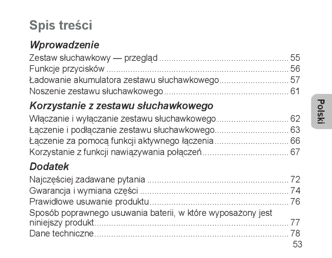 Samsung BHM3100EBECXEF, BHM3100EBECXET, BHM3100EBECXEV, BHM3100EBECXEH, BHM3100EBECHAT manual Spis treści, Polski 