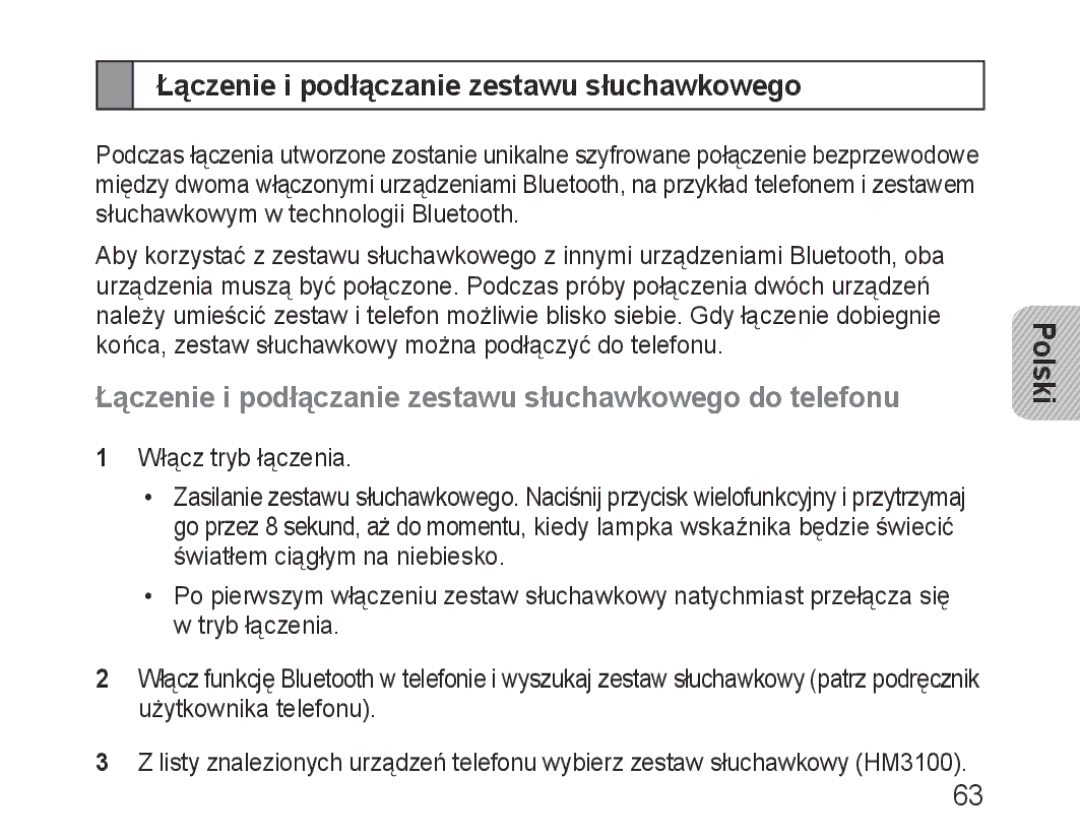 Samsung BHM3100EBECXEF, BHM3100EBECXET, BHM3100EBECXEV, BHM3100EBECXEH manual Łączenie i podłączanie zestawu słuchawkowego 