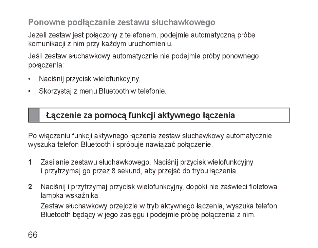 Samsung BHM3100EBECXEH manual Ponowne podłączanie zestawu słuchawkowego, Łączenie za pomocą funkcji aktywnego łączenia 