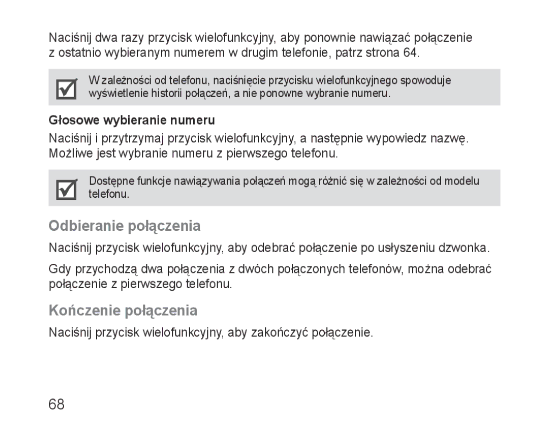 Samsung BHM3100EBECXEF, BHM3100EBECXET manual Odbieranie połączenia, Kończenie połączenia, Głosowe wybieranie numeru 