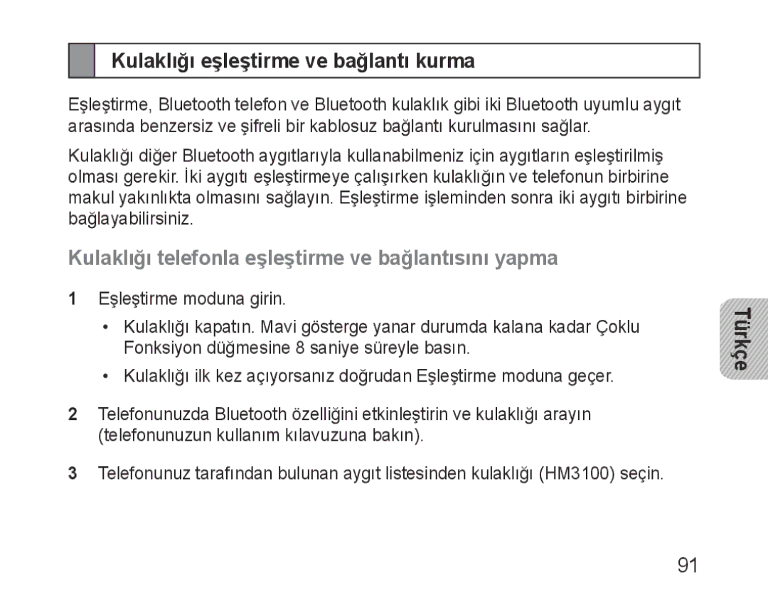 Samsung BHM3100EBECXEH manual Kulaklığı eşleştirme ve bağlantı kurma, Kulaklığı telefonla eşleştirme ve bağlantısını yapma 