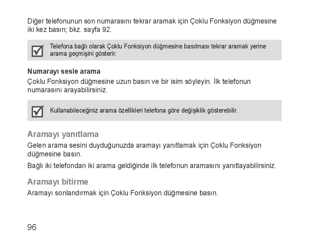 Samsung BHM3100EBECXEH, BHM3100EBECXEF, BHM3100EBECXET manual Aramayı yanıtlama, Aramayı bitirme, Numarayı sesle arama 