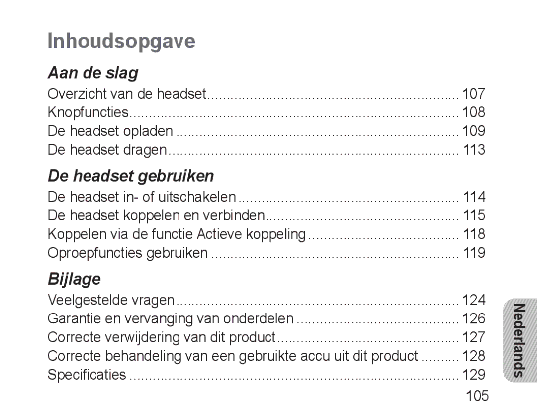 Samsung BHM3100EBECXEV, BHM3100EBECXEF, BHM3100EBECXET, BHM3100EBECXEH, BHM3100EBECHAT manual Inhoudsopgave 