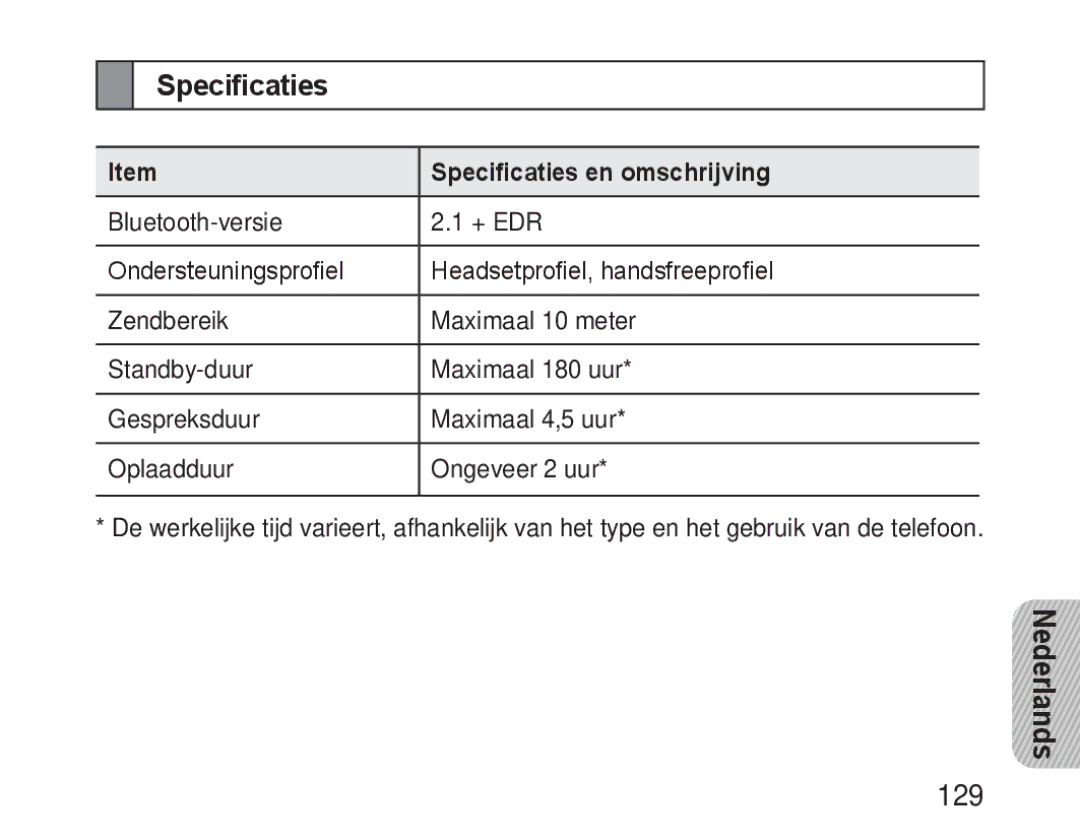 Samsung BHM3100EBECXET, BHM3100EBECXEF, BHM3100EBECXEV, BHM3100EBECXEH, BHM3100EBECHAT manual Specificaties en omschrijving 