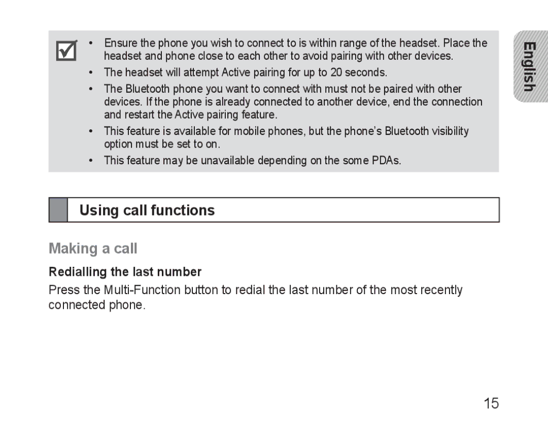 Samsung BHM3100EBECXEV, BHM3100EBECXEF, BHM3100EBECXET manual Using call functions, Making a call, Redialling the last number 