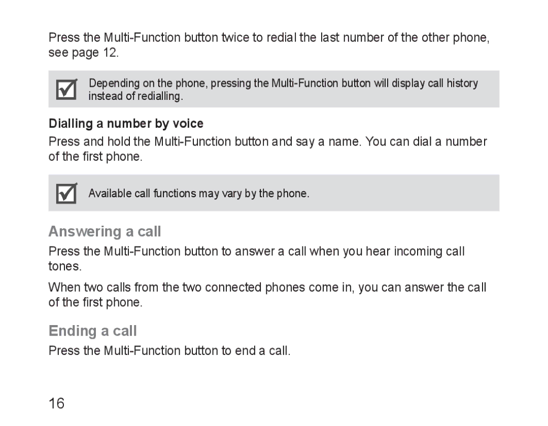 Samsung BHM3100EBECXEH, BHM3100EBECXEF, BHM3100EBECXET manual Answering a call, Ending a call, Dialling a number by voice 