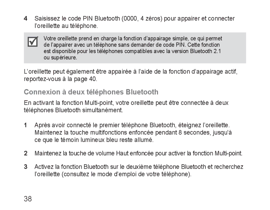 Samsung BHM3100EBECXEF, BHM3100EBECXET, BHM3100EBECXEV, BHM3100EBECXEH, BHM3100EBECHAT Connexion à deux téléphones Bluetooth 