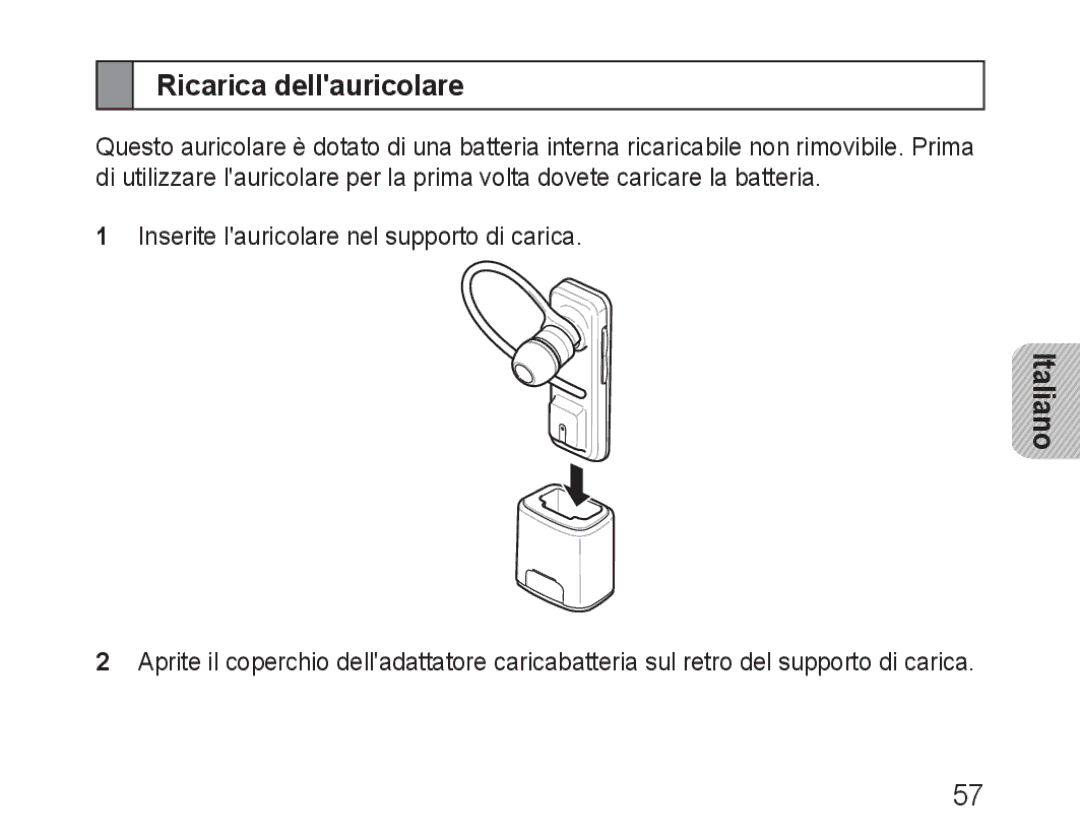 Samsung BHM3100EBECHAT, BHM3100EBECXEF, BHM3100EBECXET, BHM3100EBECXEV, BHM3100EBECXEH manual Ricarica dellauricolare 