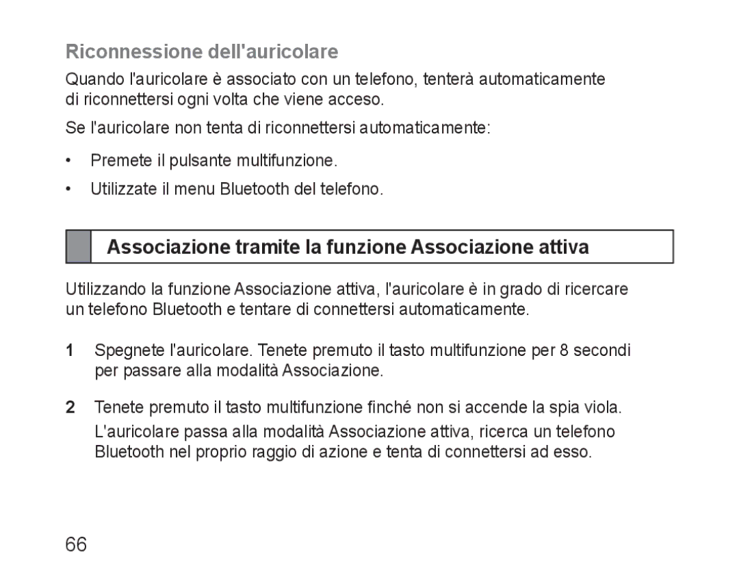 Samsung BHM3100EBECXEH, BHM3100EBECXEF Riconnessione dellauricolare, Associazione tramite la funzione Associazione attiva 